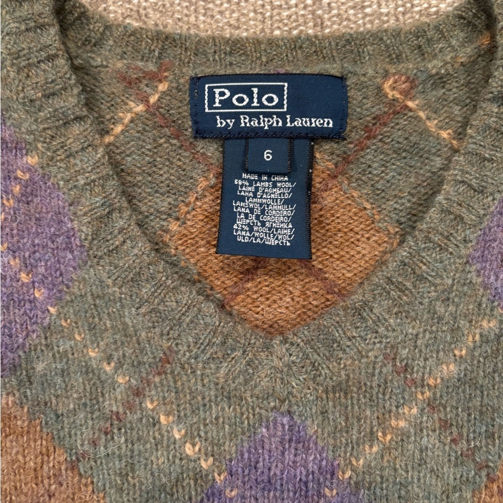 ✨POLO RALPH LAUREN V-Neck Argyle Sweater - Green, Purple, Brown - Picture 2 of 9